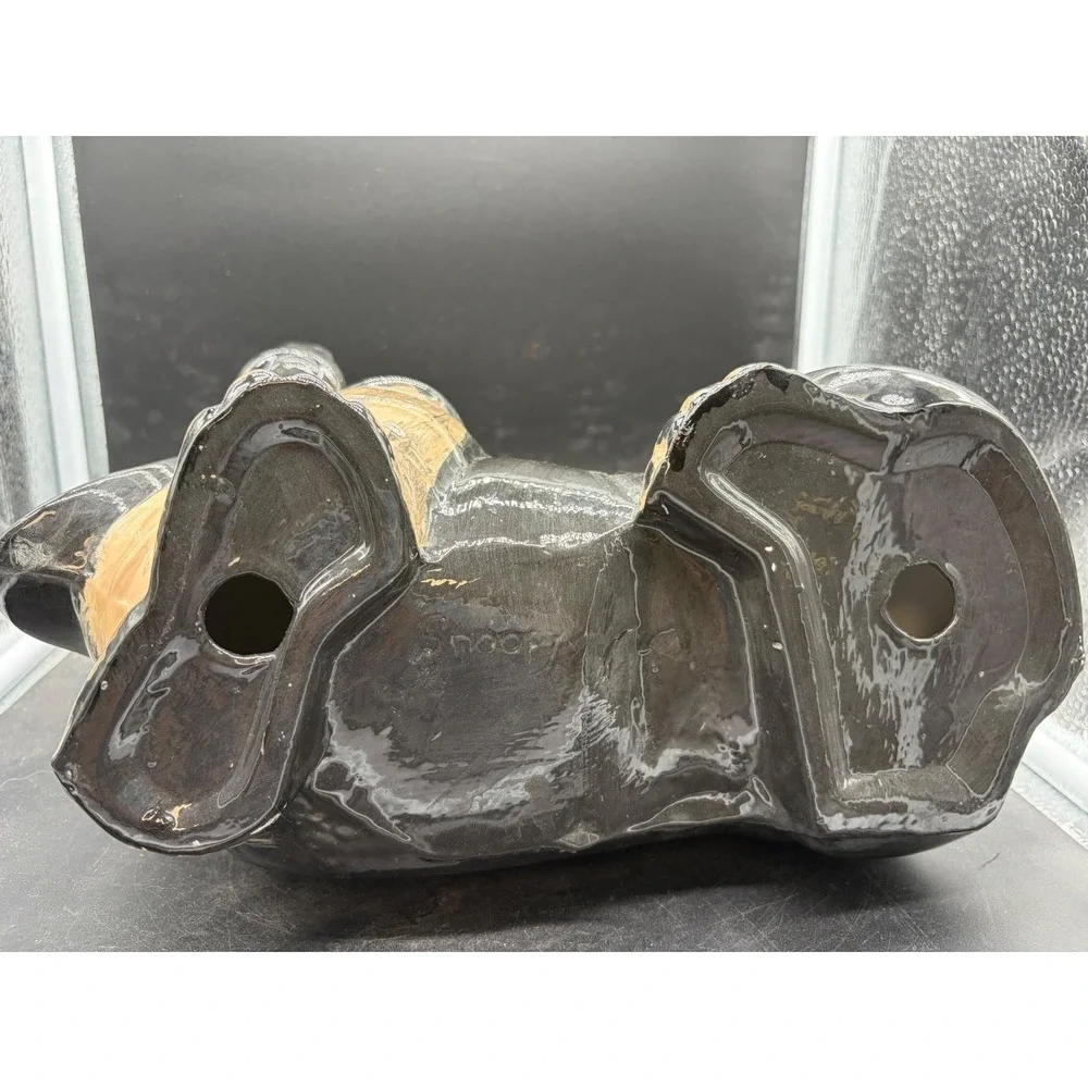 Vintage Ceramic Basset Hound Dog Figurine Signed Snoopy Black Tan Glossy 11.5in